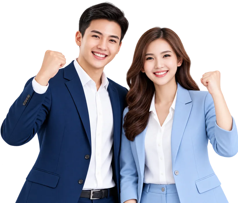 Hai nhân viên TudoBook giơ tay quyết tâm